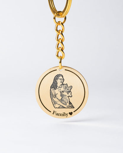 Personalized Medallion Dog Keychain with Custom Engraved Photo - Elegant Keepsake for Dog Owners