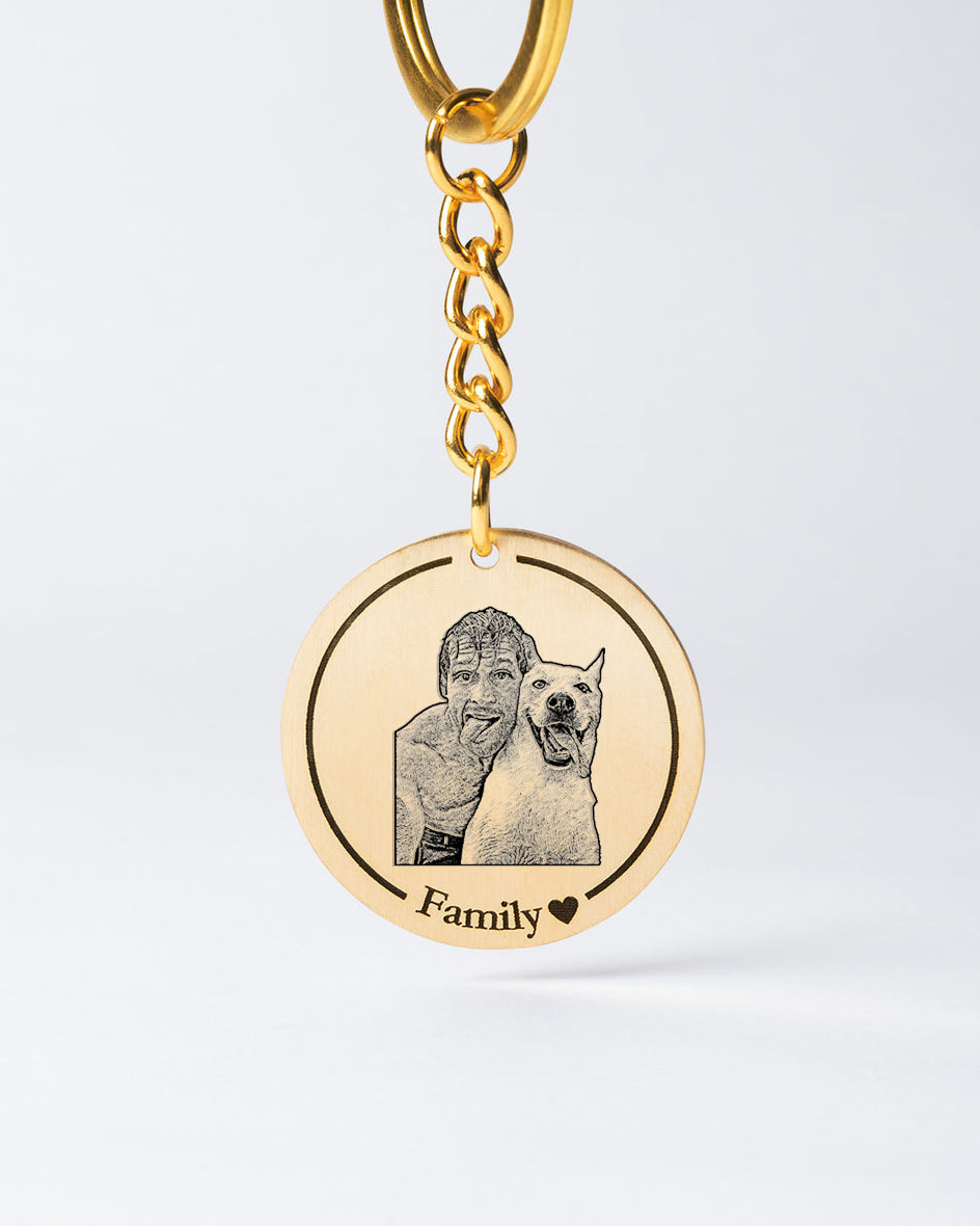 Personalized Medallion Dog Keychain with Custom Engraved Photo - Elegant Keepsake for Dog Owners