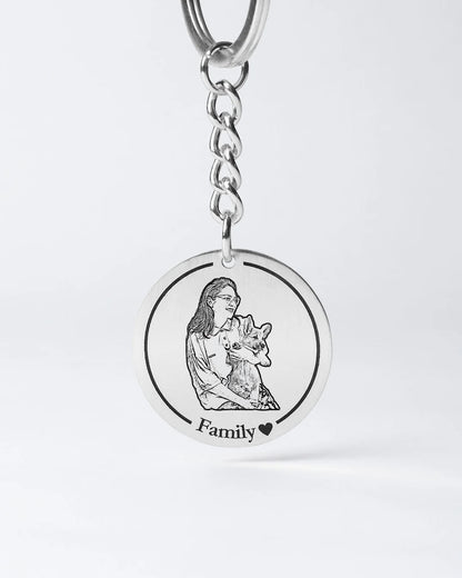 Personalized Medallion Dog Keychain with Custom Engraved Photo - Elegant Keepsake for Dog Owners