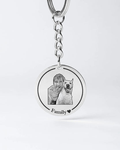 Personalized Medallion Dog Keychain with Custom Engraved Photo - Elegant Keepsake for Dog Owners