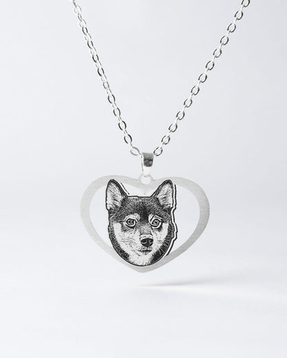 Personalized Halo Heart Dog Necklace with Custom Engraved Photo - Heartfelt Keepsake for Dog Owners