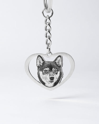 Custom Engraved Halo Heart Dog Keychain with Personalized Photo - Heartfelt Memorial Gift for Pet Lovers