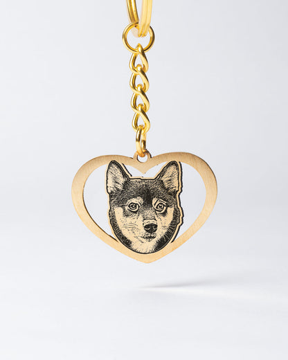 Custom Engraved Halo Heart Dog Keychain with Personalized Photo - Heartfelt Memorial Gift for Pet Lovers