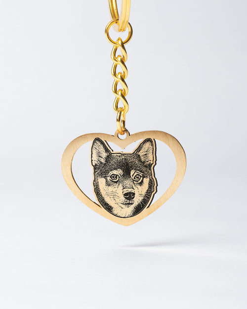 Custom Engraved Halo Heart Dog Keychain with Personalized Photo - Heartfelt Memorial Gift for Pet Lovers