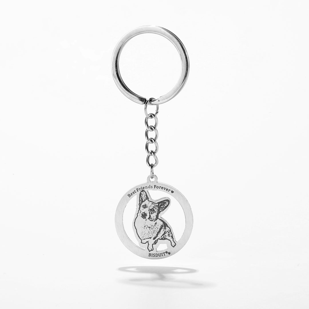 Wonsup® Personalized Pet Keychain with Custom Engraved Photo and Name - Unique Memorial Gift for Pet Lovers