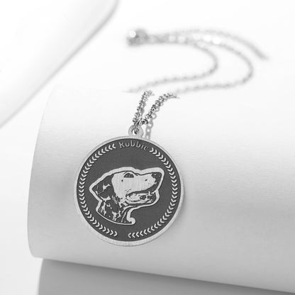 Custom Engraved Black Medallion Dog Necklace with Personalized Photo - Elegant Memorial Gift for Dog Lovers