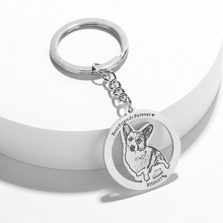 Wonsup® Personalized Pet Keychain with Custom Engraved Photo and Name - Unique Memorial Gift for Pet Lovers