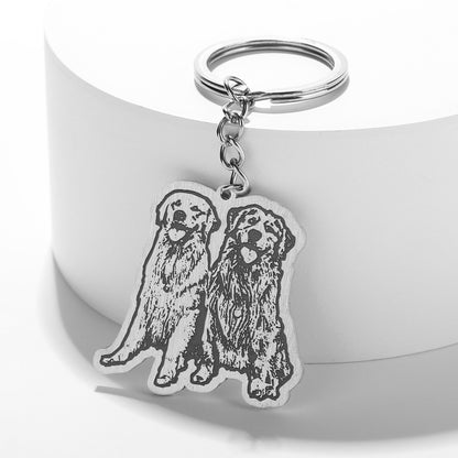 Wonsup® Life-Like Dog Keychain with Custom Engraved Photo - Realistic Pet Memorial Accessory