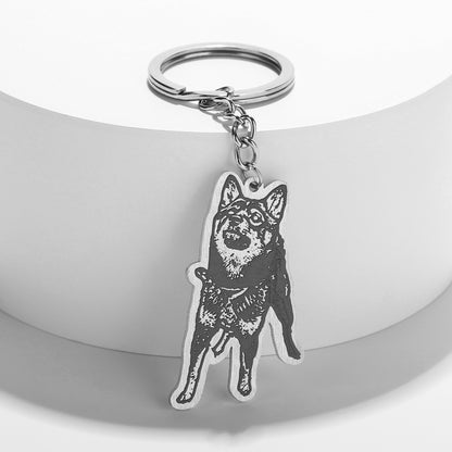 Wonsup® Life-Like Dog Keychain with Custom Engraved Photo - Realistic Pet Memorial Accessory