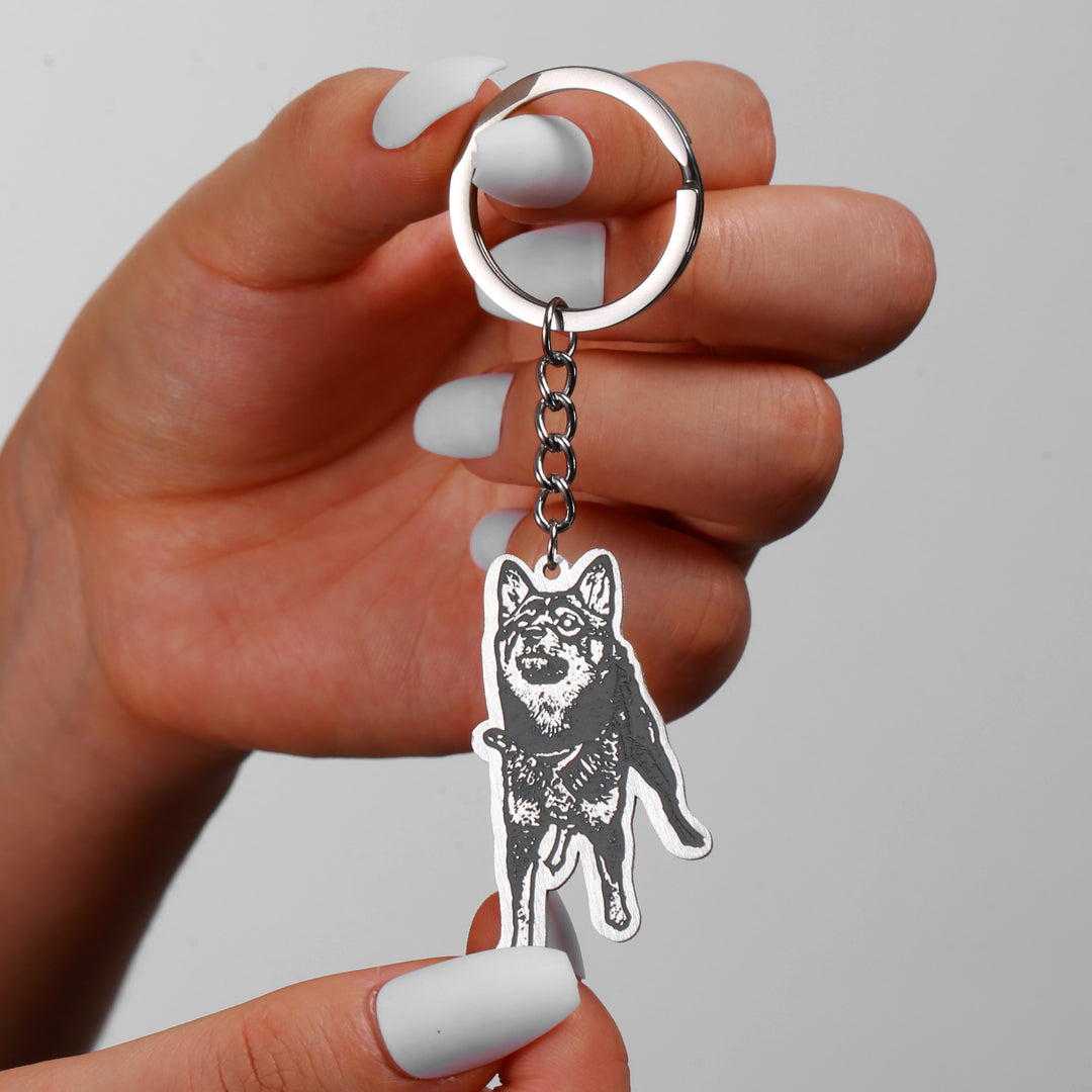 Wonsup® Life-Like Dog Keychain with Custom Engraved Photo - Realistic Pet Memorial Accessory