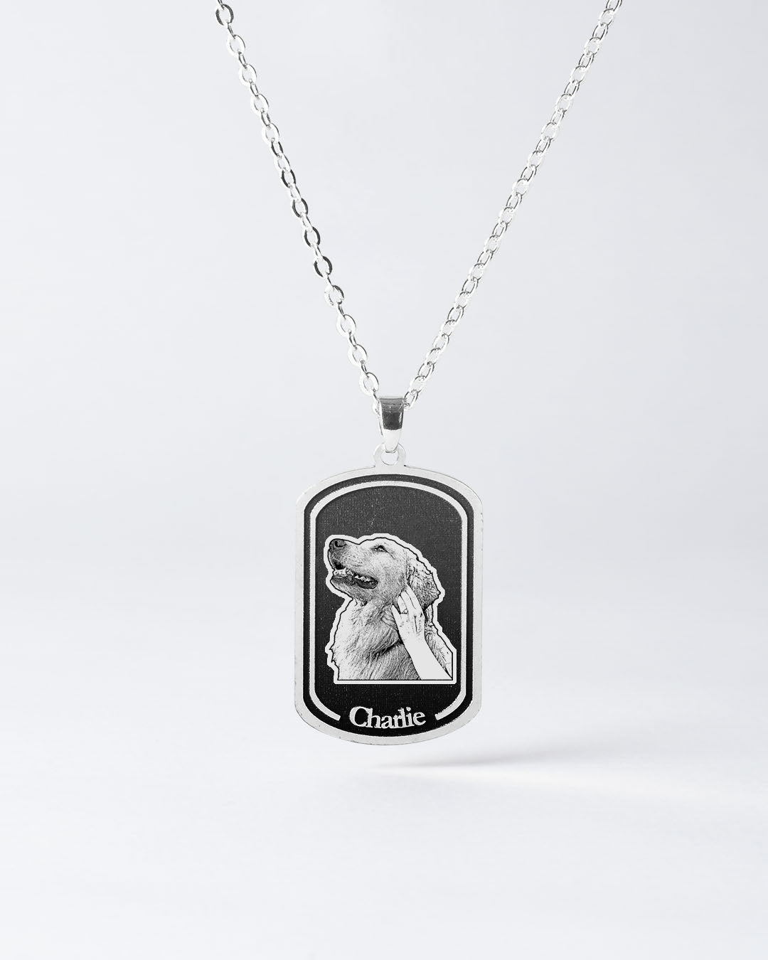 Custom Engraved Black Dogtag Necklace with Personalized Dog Photo - Sleek Memorial Jewelry for Pet Lovers