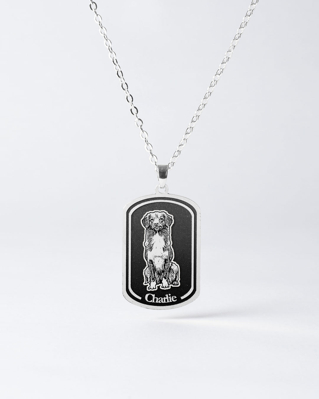 Custom Engraved Black Dogtag Necklace with Personalized Dog Photo - Sleek Memorial Jewelry for Pet Lovers