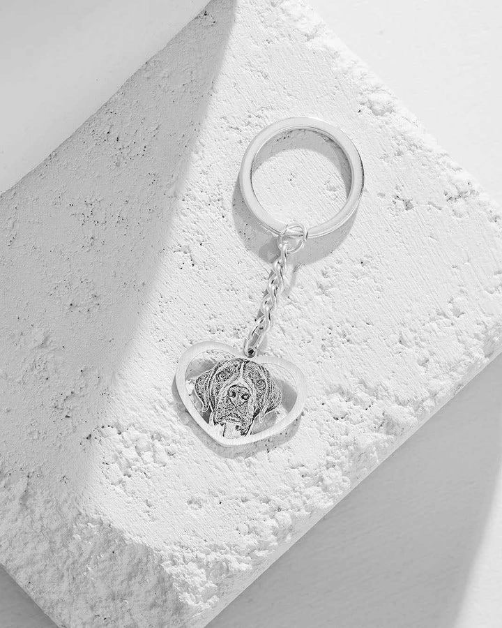 Custom Engraved Halo Heart Dog Keychain with Personalized Photo - Heartfelt Memorial Gift for Pet Lovers